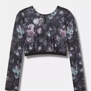 Torrid Black Floral Long Sleeve Crop Top